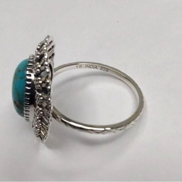 SHIVAM Ring 8 Sterling Silver Scroll Filigree Blue Turquoise Marcasite Boho - Picture 8 of 9